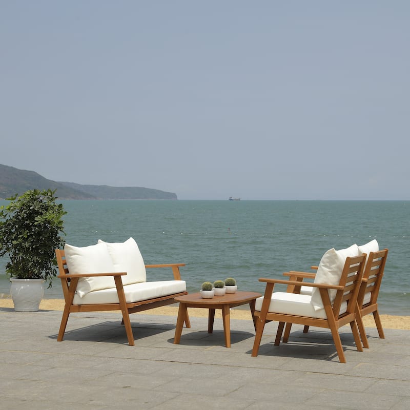 SAFAVIEH Outdoor Lupe 4-Piece Conversation Patio Set - 49W x 31D x 30H