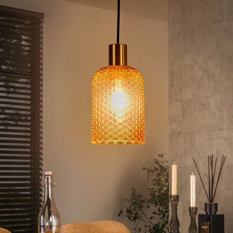 1/3-Light Modern Glam Bell-Shaped Adjustable Island Pendant Light with Clear/Blue/Amber Textured Glass