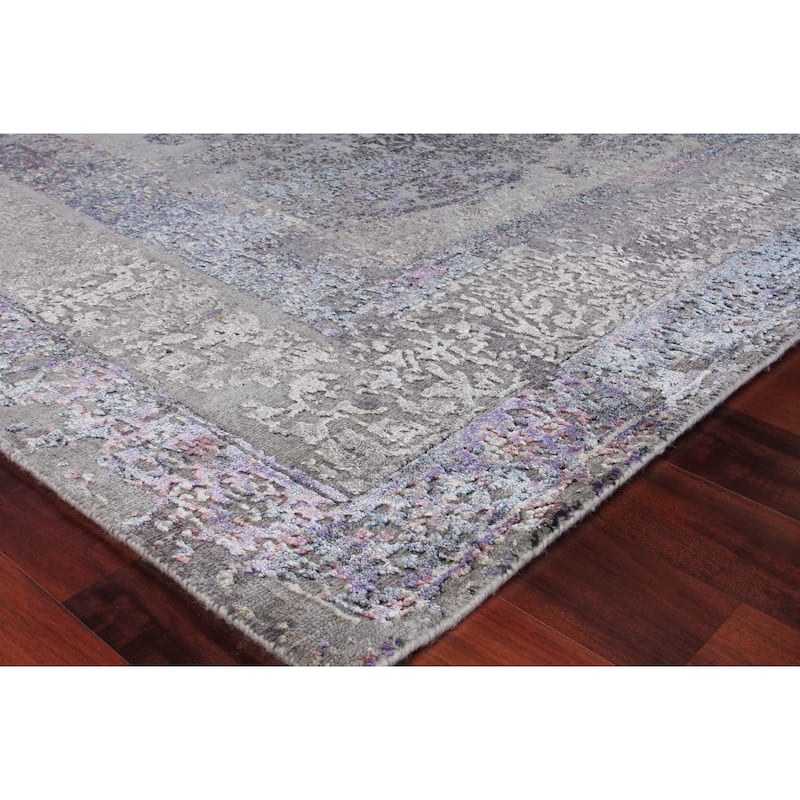 EXQUISITE RUGS Maison Hand-knotted Wool/Bamboo Silk Charcoal/Purple Area Rug.
