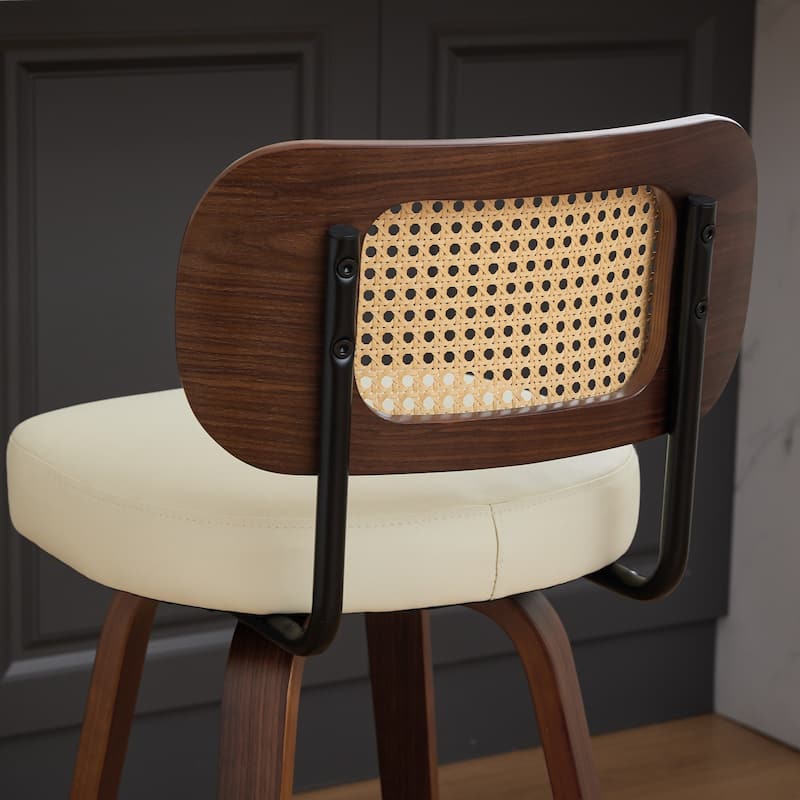 GDF Studio - Renley 26-Inch Rattan Cane Back Swivel Counter Height Bar Stools