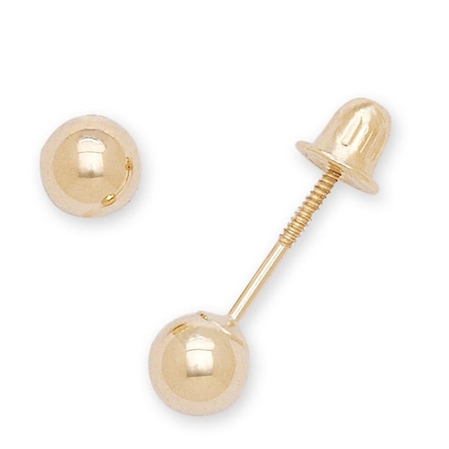Curata 14k Yellow Gold Polished 4mm Ball Screw Back Earrings