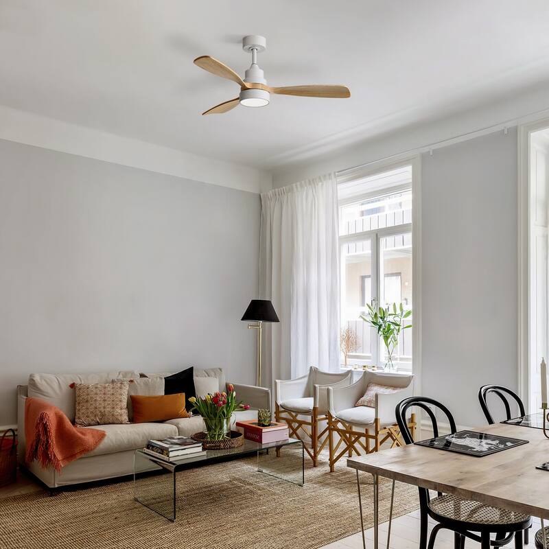 Sofucor 48 Inch Ceiling Fan with Light and Remote,Solid Wood Blades Low Profile,Smart Optional Work with Alexa/Google/App