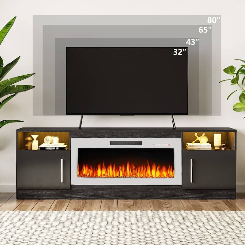 Bossin 70" Fireplace TV Stand with 36" Electric Fireplace, TV Stand for TVs Up to 80", 16 Colors LED Lights/Entertainment Center