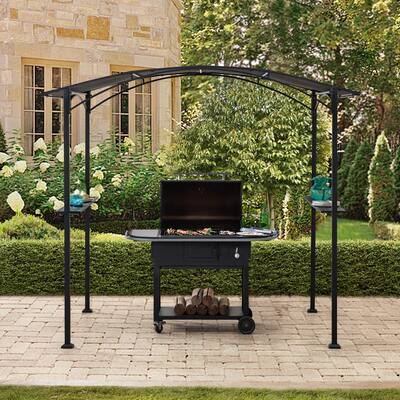Sunjoy 5 ft. x 8 ft. Black Steel Grill Gazebo with Black Arch Canopy