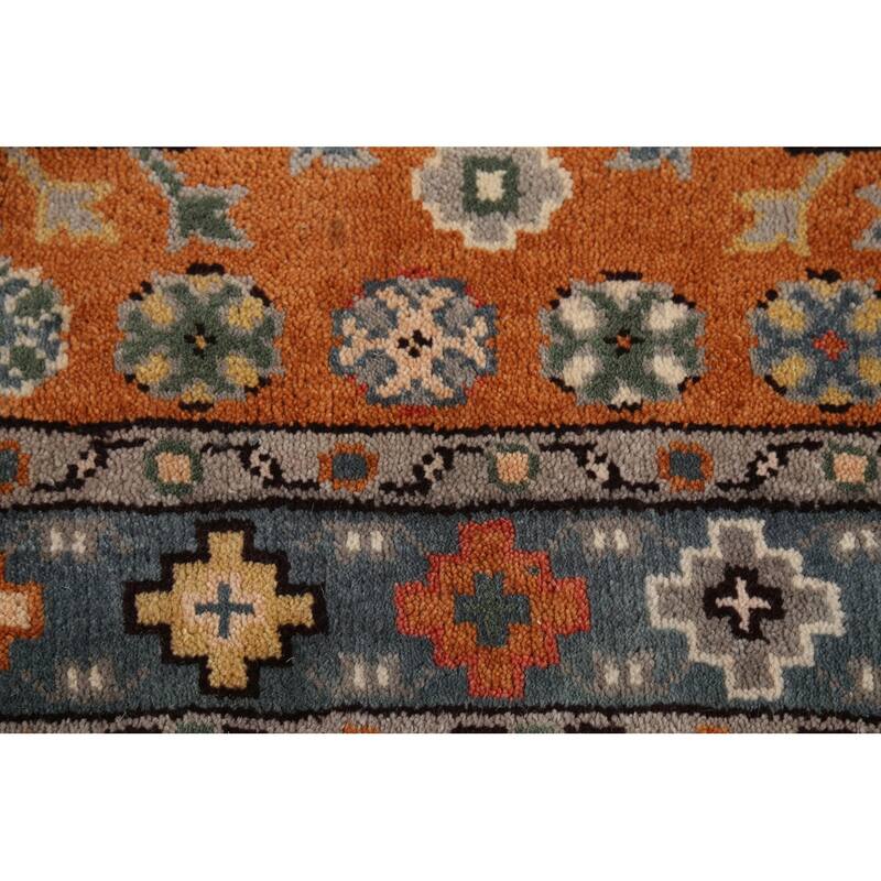 Orange Geometric Khotan Oriental Area Rug Hand-Knotted Wool Carpet - 8'0"x 10'1"