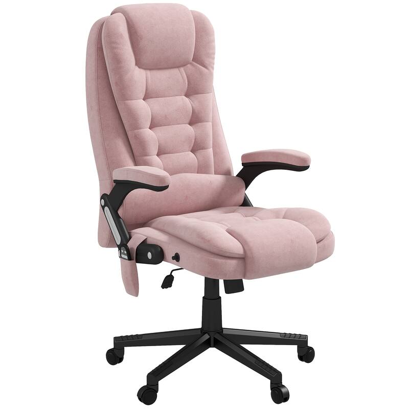 6 Point Vibrating Massage Office Chair with Heat, Pink High Back Executive Office Chair with Reclining Backrest