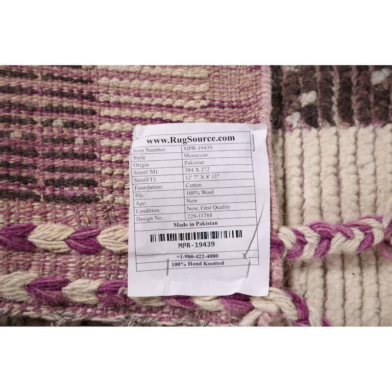 Striped Moroccan Modern Area Rug Handmade Wool Carpet - 8'11"x 12'7"