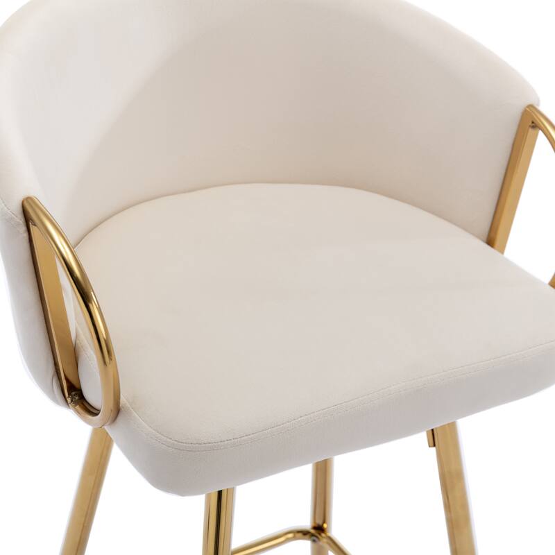30 Inch Set of 2 Bar Stools,with Chrome Footrest and Base Velvet + Golden Leg Simple Bar Stool