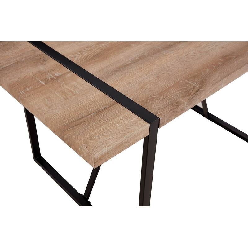 55" Modern Rustic Industrial Dining Table Engineered Wood Top & Black Metal Frame, Seats 4-6