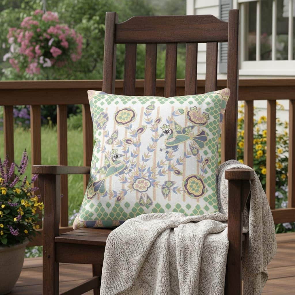HomeRoots 18" x 18" Yellow and White Peacock Blown Seam Floral Indoor Outdoor Throw Pillow - 18.00' X '5.00' X '18.00