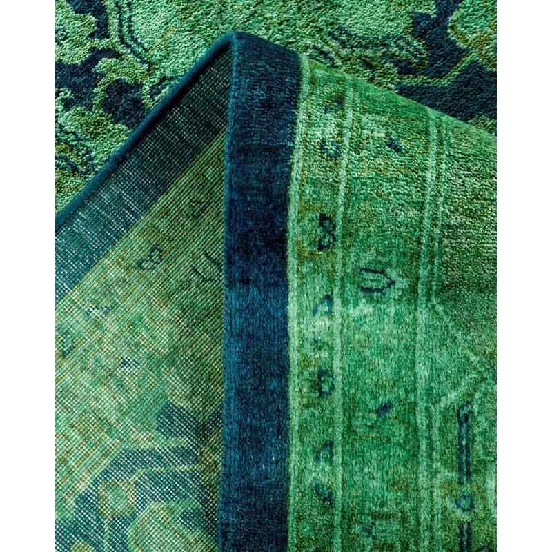 Overton Hand Knotted Wool Vintage Inspired Modern Contemporary Overdyed Green Area Rug - 6' 2" x 9' 2"
