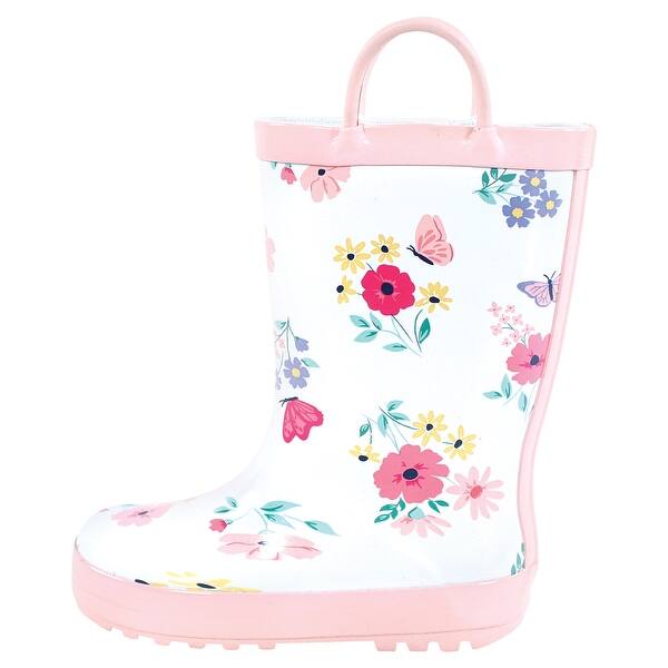 slide 1 of 1, Hudson Baby Infant Girl Rain Boots, Butterfly Floral 10T - Medium - Butterfly Floral