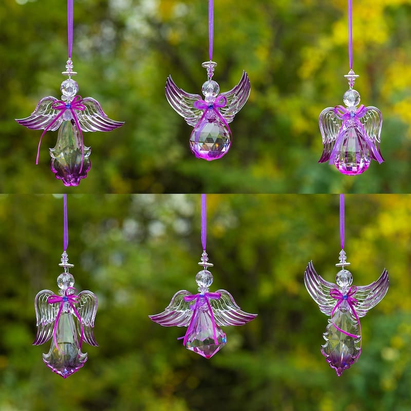 Hanging Purple Acrylic Angel Ornaments in 6 Assorted Style - 4x1x7.5 - 4x1x7.5 - Purple