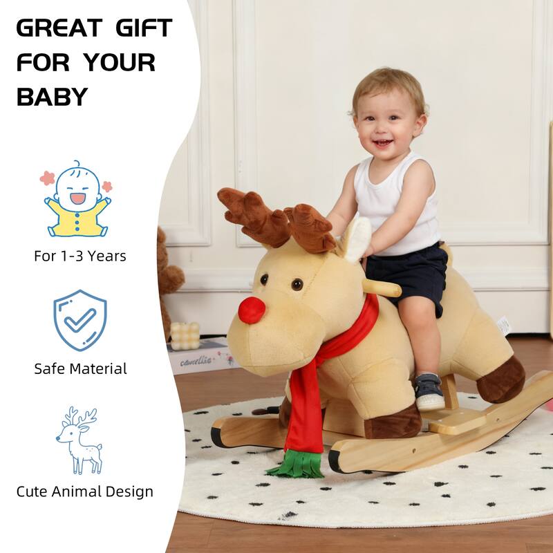 Anmytek Rocking Christmas Deer Toy Plush Interactive Toddler Rocker with Sound Motor Skills Gift