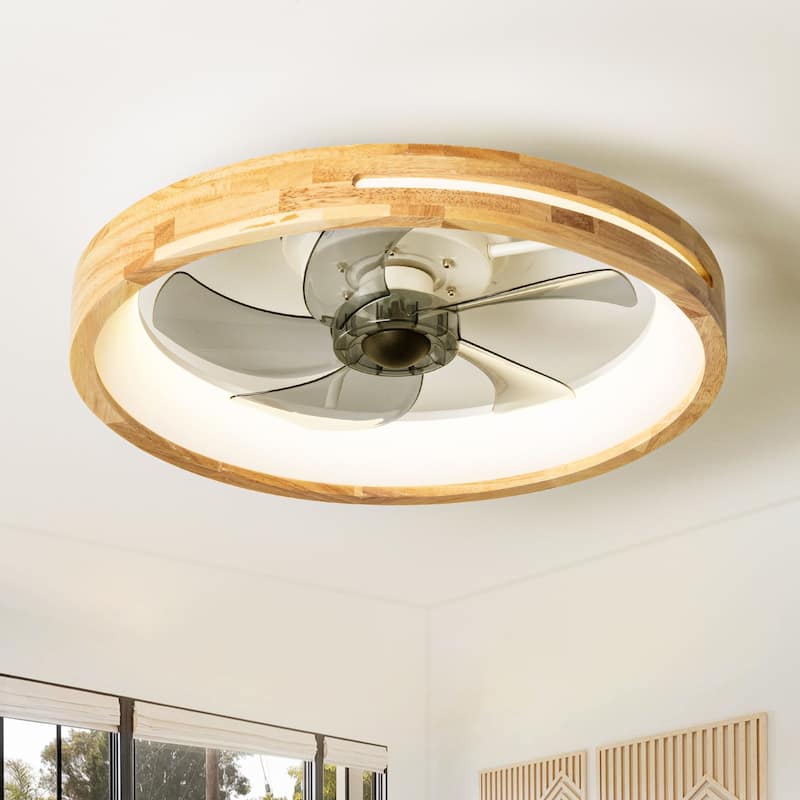 19.7" Modern Flush Mount Ceiling Fan with LED Light and Remote Control, Wooden Finish for Bedroom/Living Room - 5