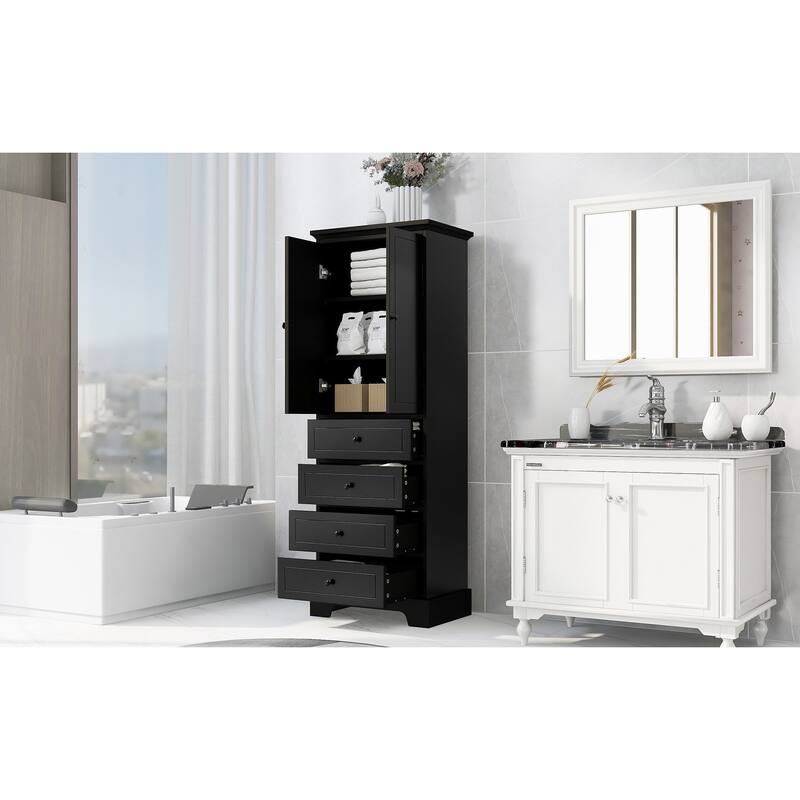 Roomfitters Storage Cabinet with 2 Doors 4 Drawers Adjustable Shelf Freestanding Painted MDF for Bathroom or Office
