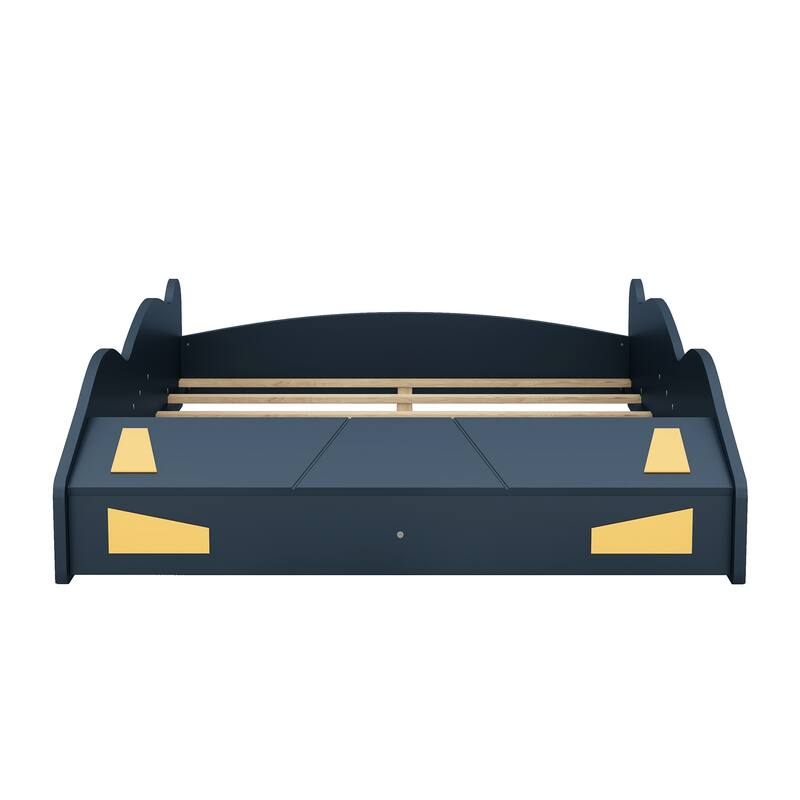 Roomfitters Full Size Race Car-Shaped Platform Bed with Wheels and Built-In Storage