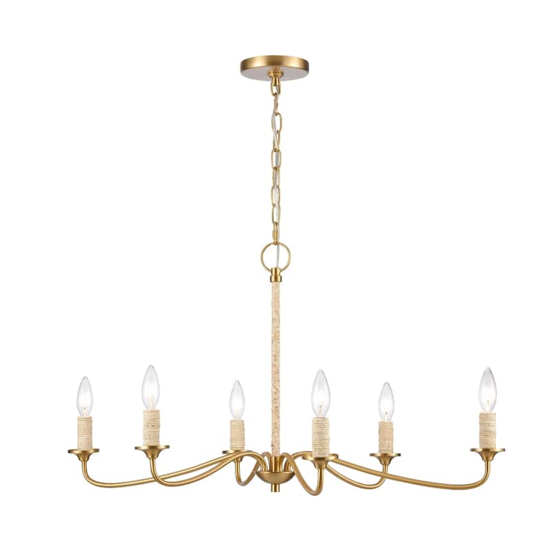 Abaca Rope Chandelier - 32in W x 18in D x 18in H - Brushed Gold