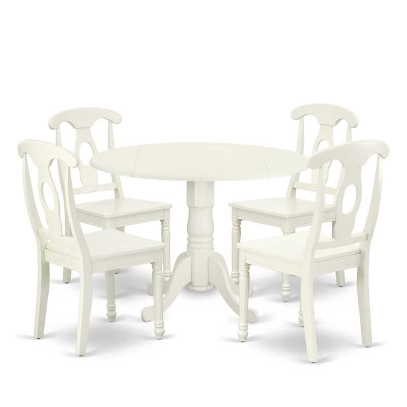 Modern Round Dining Table Set 5pc 42 Inch Table w/ Drop Leaves & 4 Chairs