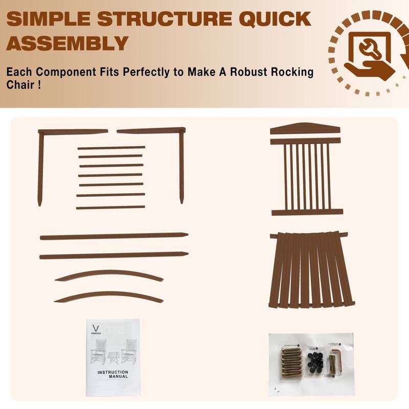 VEIKOUS 3-Piece Outdoor Rocking Chair Set with Folding Table for Patio and Porch