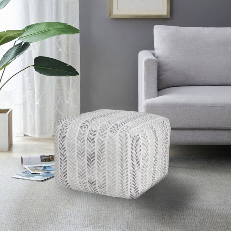 Stylish 18-inch Grey and White Chevron Pouf Ottoman for Home Decor