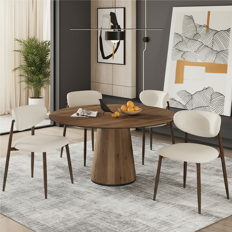 RENEWLINE Mid-Century Modern Tapered Dining Chairs with Upholstered Seat & Iron Frame - Set of 4 - Beige