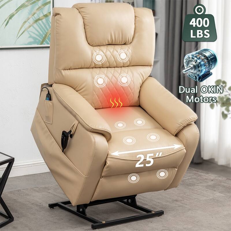 Best Choice Leather Dual Motor Power Lift Recliners - Lift Assist Recliner with Massage/Heating 400lbs
