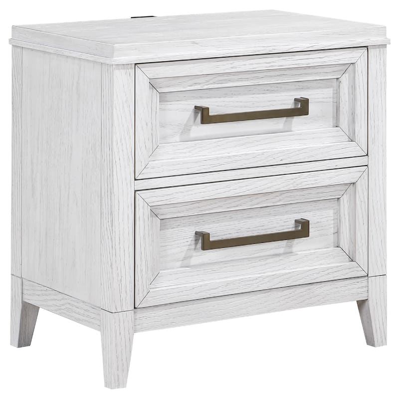 Leva 4pc Queen Bed Set with Dresser and Mirror, Distressed White
