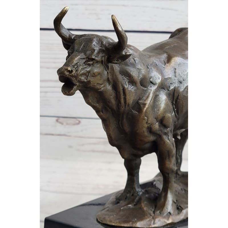 Hot Cast Bronze Metal Bull Cattle Cow Sculpture Statue Figure On Marble Base