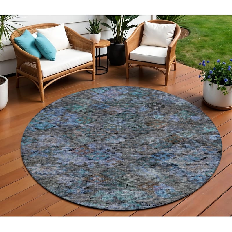 HomeRoots Floral Traditional Rectangle Outdoor Rug - 8' Round