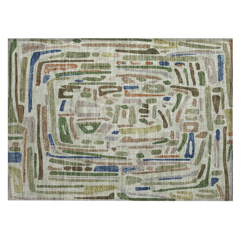 Machine Washable Indoor/ Outdoor Global Geo Chantille Rug