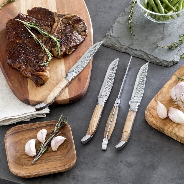 Laguiole steak knives, white acrylic handles, dishwasher safe