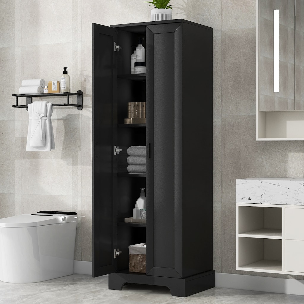 Anmytek Black Tall Storage Cabinet Waterproof Modern Bathroom Organizer Living Room Office Shelf