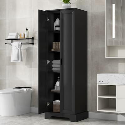 Storage Cabinet with Two Doors for Bathroom, Office, Adjustable Shelf, MDF Board