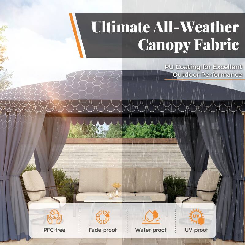 10 x13 ft Patio Gazebo Heavy Duty Metal Frame Canopy Tent with Double Roof & Mosquito Netting