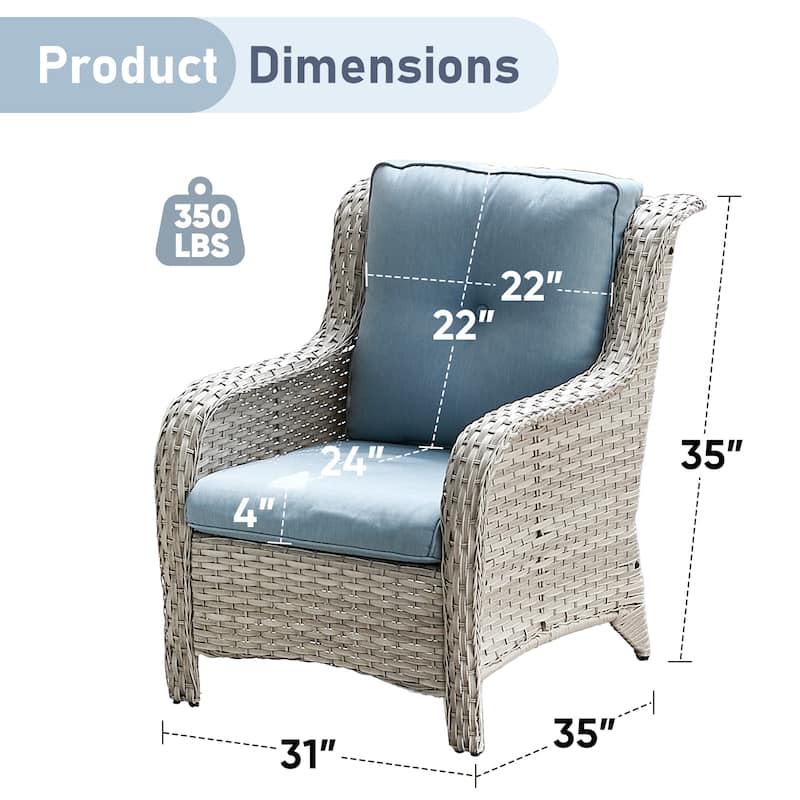 Outdoor Wicker High Back Club Chair with Cushions (Set of 2)