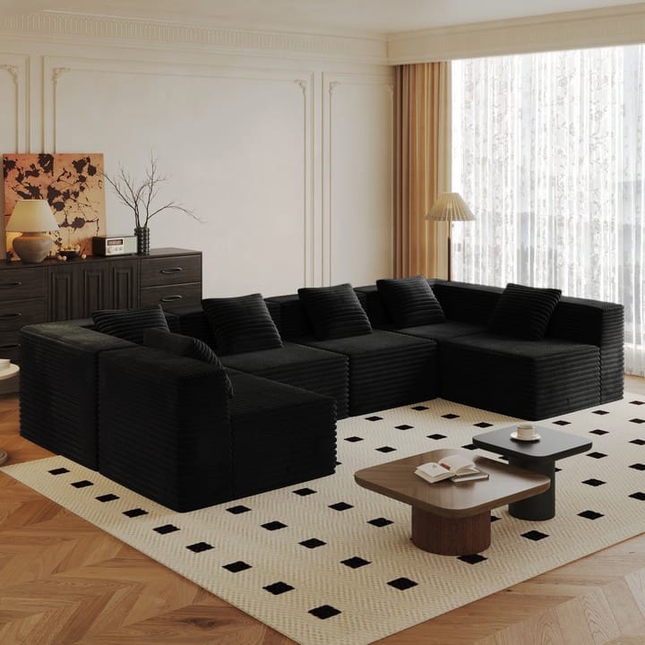 Modular Sectional Sofa for Living Room, Modern Deep Seat Couch, Compression Sofa, Boneless Upholstered Couch - Black