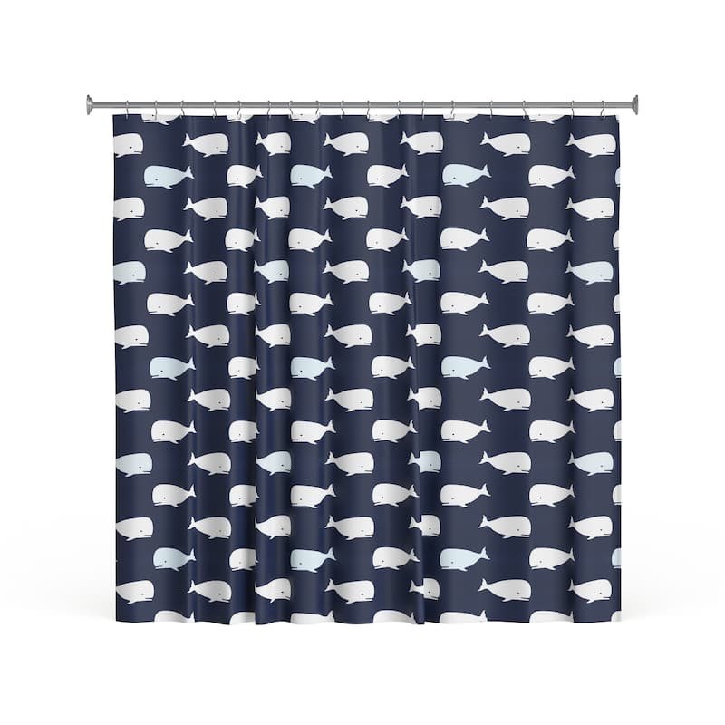 Taylor & Olive Lums Navy Whale Shower Curtain