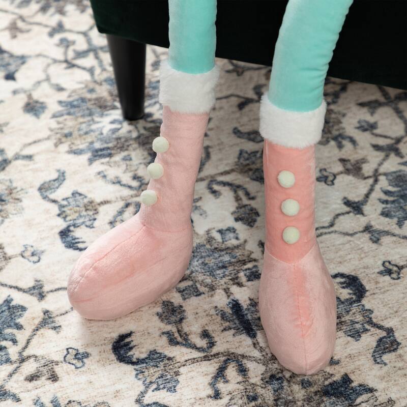 Glitzhome 60"H Christmas Oversized Fabric Santa Snowman Nutcracker With Dangle Legs