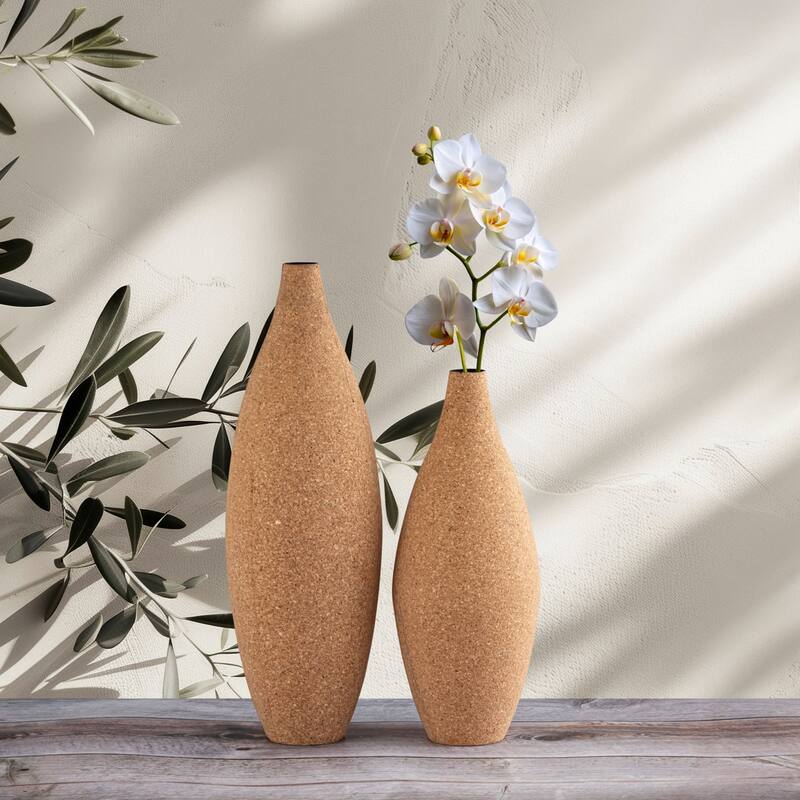 Large Bottle Shaped Cork Wrapped Flower Vase - 18.75" - Beige