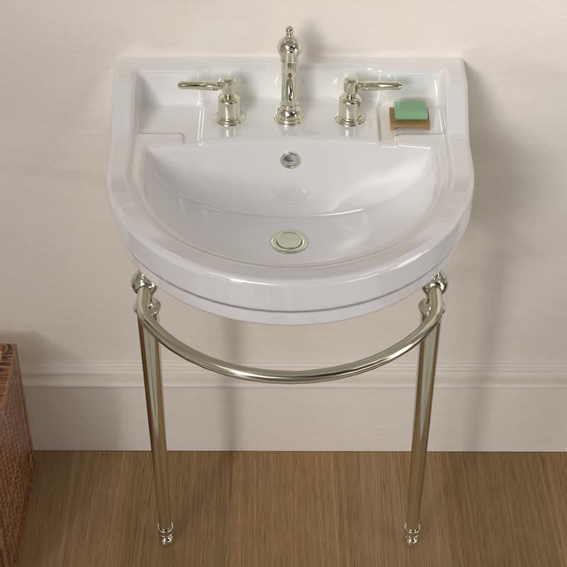 Whitehaus Console Sink With Semi-Circular Bowl, Metal Leg Supports and Front Towel Bar.