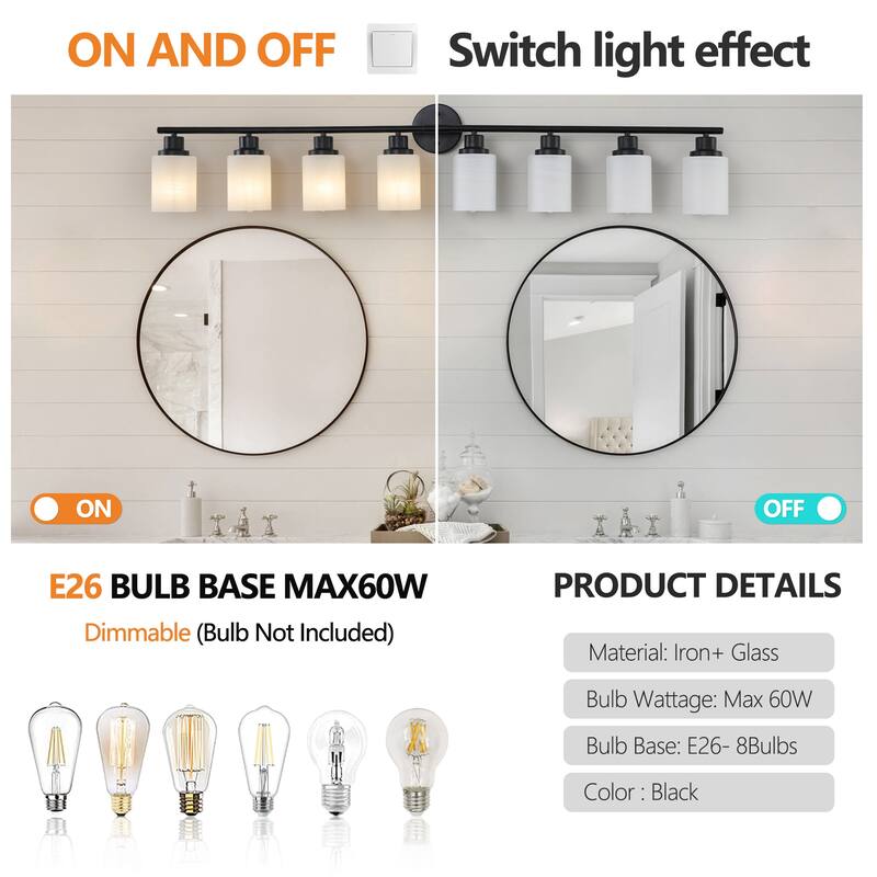 52" Modern 8-Light Vanity Wall Sconce,with Frosted Glass Shades for Bathroom or Hallway Lighting (No Bulbs)