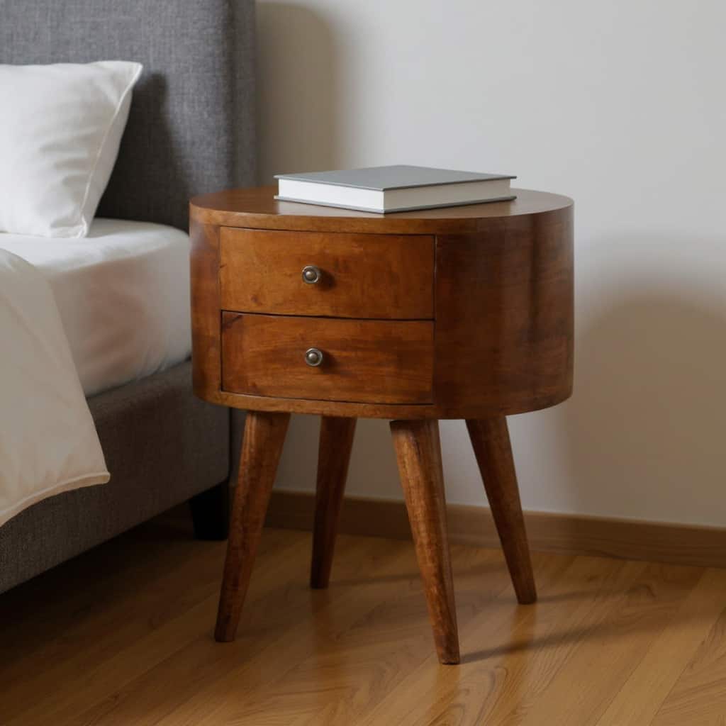 HomeRoots 21" Chestnut Solid Wood Oval Two Drawer Nightstand