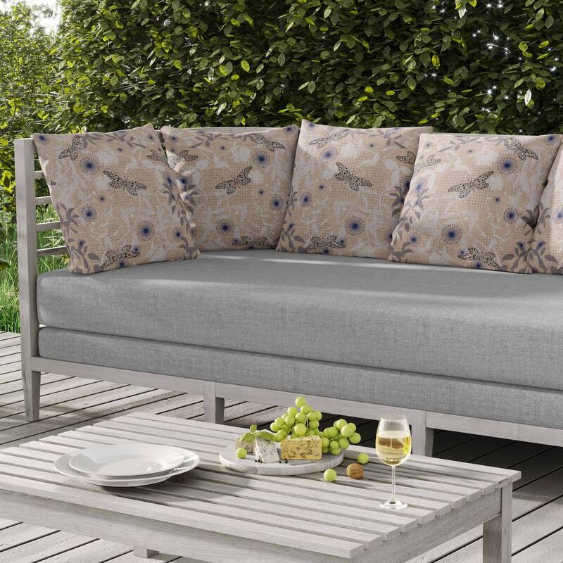 Butterfly Floral Orbit Indoor/Outdoor Reversible Throw Pillow Blue and Light