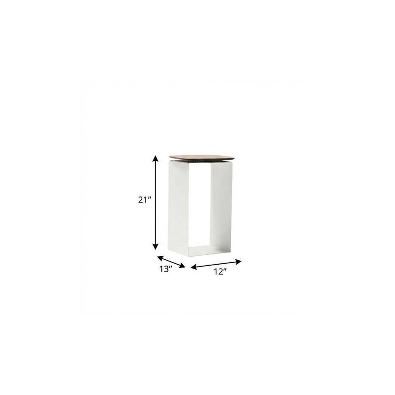 12" White And Brown Aluminum And Heavy Duty Resin Outdoor Side Table