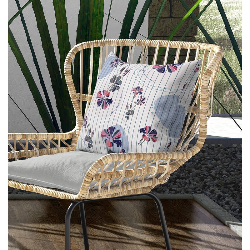 Circular Garden Indoor/Outdoor Reversible Throw Pillow OffWhite and Blue