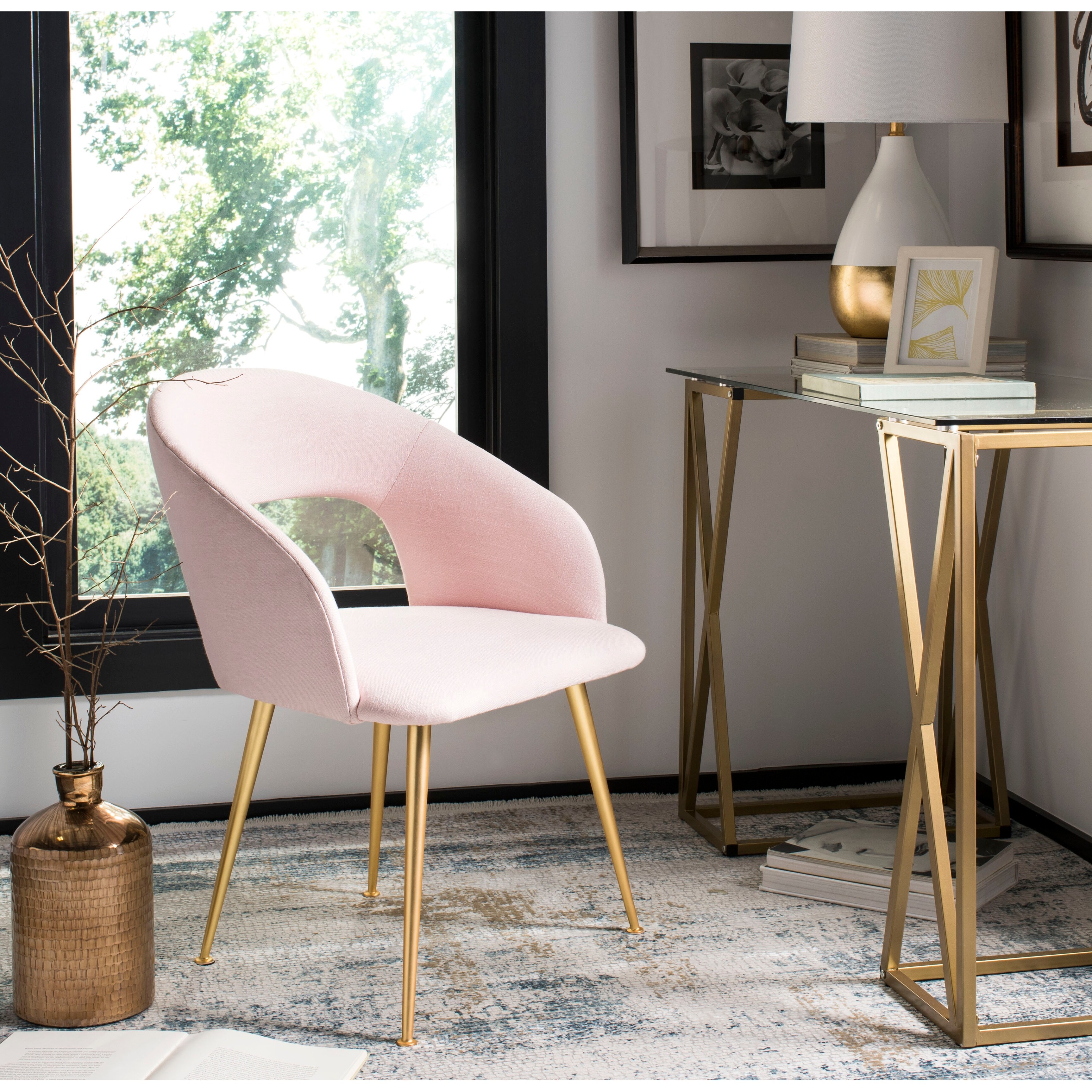 SAFAVIEH Couture Lorina Linen Blend Dining Chair Light Pink 22.5