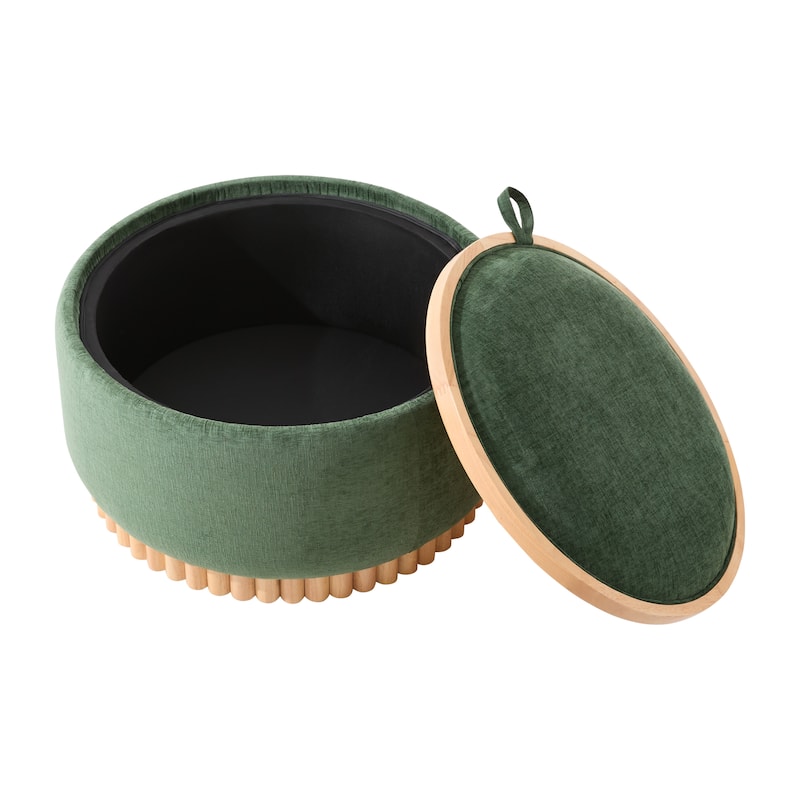 Round Storage Ottoman with Solid Wood Legs & Reversible Lid by Harper&Bright Designs