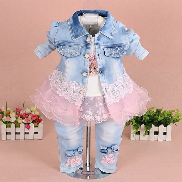 Shop Yao Baby Girls Denim Clothing Sets 3 Pieces Sets T Shirt