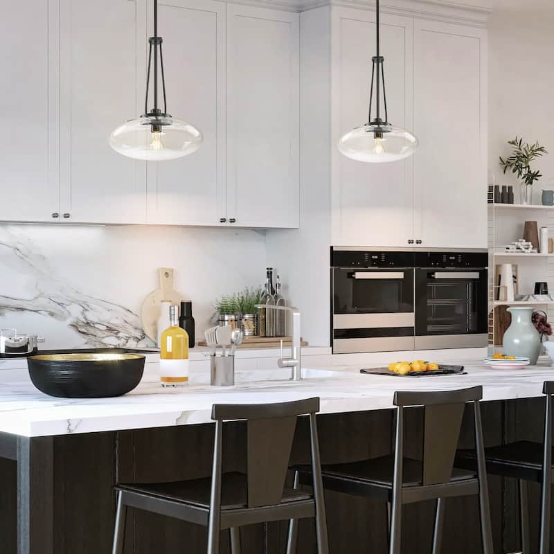 1-Light Matte Black/Brushed Brass Industrial Modern Glass Pendant Light with Swivel Head for Dining Bar & Bedroom